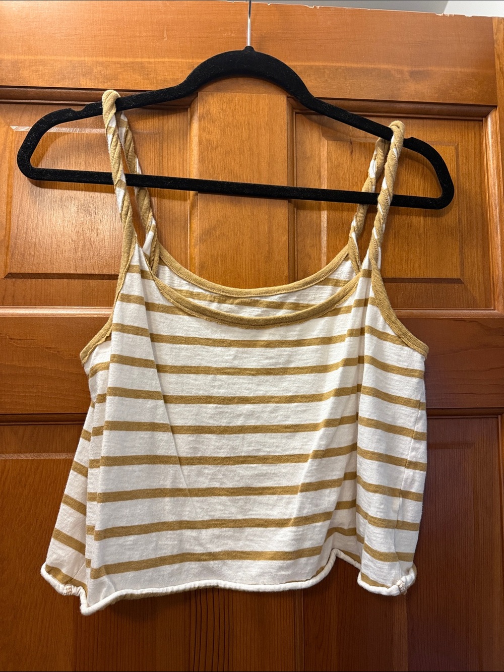 aerie White and Mustard Striped Braided Strap Tank